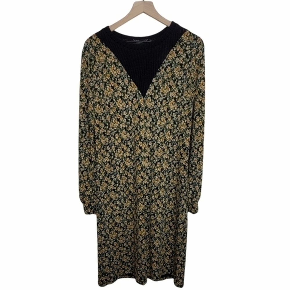 Zara Floral Print Long Sleeve Midi Dress Small